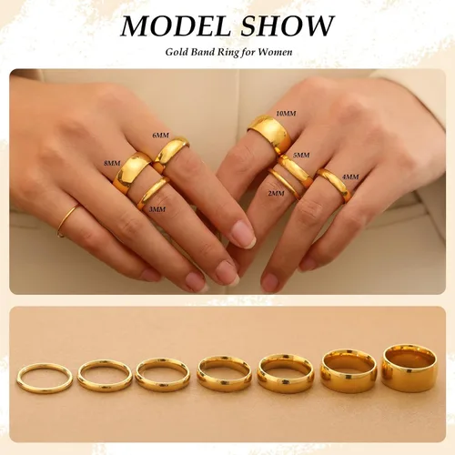 Vista 5 de FUNEIA Anillo de oro de 14 quilates para mujeres y hombres, 0.079 in, 0.118 in, 0.157 in, 0.197 in, 0.236 in, 0.315 in, 0.394 in, anillos de boda