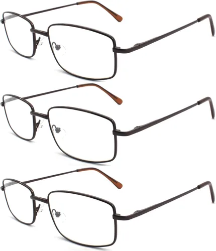 Vista 13 de Gafas de lectura rectangulares extra anchas de metal para hombres y mujeres 3 piezas - negro
