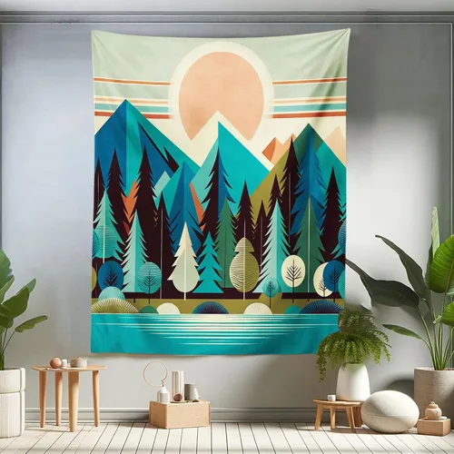Vista 82 de Ambesonne Tapiz Trippy, vista panorámica de la cascada con bosques de ensueño y mandala oriental psicodélico, decoración de tela para colgar