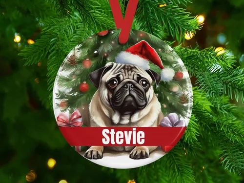 Vista 4 de Personalized Fawn Pug Ceramic Christmas Ornament, 3-Inch