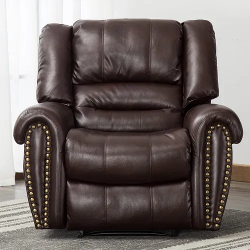 Vista 3 de CANMOV Silla reclinable de cuero, silla reclinable manual clásica y tradicional con cómodos brazos y respaldo, sofá individual para sala de estar
