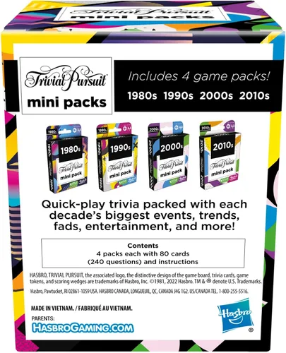 Vista 6 de Hasbro Games Trivial Pursuit Mini Packs Multipack, divertidas preguntas de trivia para adultos y adolescentes a partir de 16 años, incluye 4