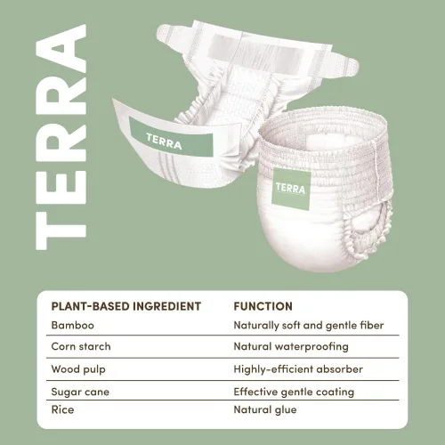 Vista 4 de Terra Pañales a base de plantas de tamaño 5: ultra suaves y sin químicos para pieles sensibles, absorción superior para día o noche, 128