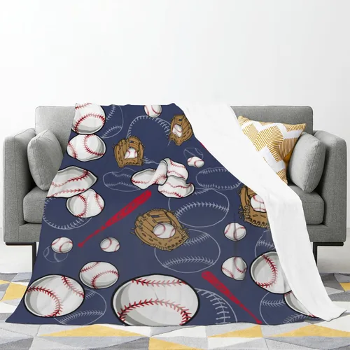 Vista 2 de Manta de béisbol suave y cálida para niños y adultos, manta de franela de lujo ligera y acogedora para sofá, cama, sofá, 50 x 40 pulgadas