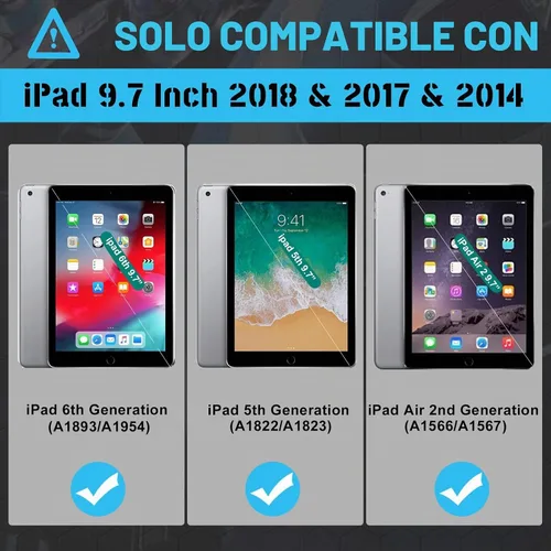 Vista 8 de CCMAO Funda para iPad de 6ª/5ª generación (9.7 pulgadas, 2018/2017), iPad Air de 2ª generación (2014) con soporte, funda protectora híbrida a prueba