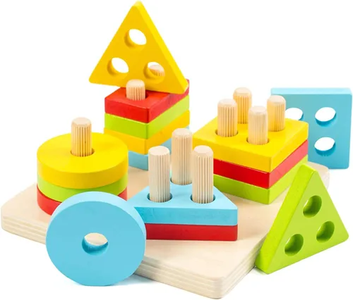 Vista 10 de Wood City Juguetes Montessori de madera para niños y niñas de 1, 2 y 3 años, juguetes de clasificación y apilamiento para niños pequeños