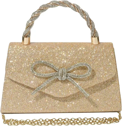 Vista 10 de Bolso de noche para mujer, con lazo brillante, para boda, con diamantes de imitación, bolsos elegantes para fiestas, bailes de graduación