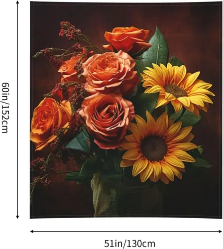 Vista 2 de Dwrepo Tapiz con estampado de girasoles y rosas, colorido y moderno para colgar en la pared, divertidos tapices de pared para decoración del hogar
