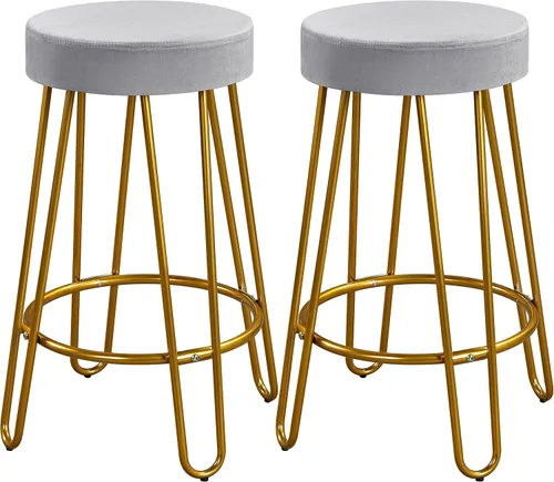 Vista 12 de Yaheetech - Juego de 2 taburetes de bar, taburetes de terciopelo con patas de metal dorado, color negro Counter Height Bar Stools with Foam Seats