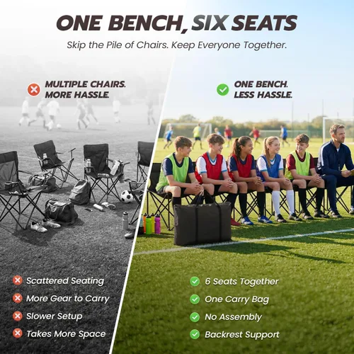 Vista 4 de Flexzion Asiento de banco plegable portátil, 6 plazas, banco de fútbol plegable, asientos portátiles para gradas, camping, línea lateral, con Negro