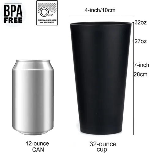 Vista 2 de KX-WARE Vasos de plástico de 32 onzas, vasos grandes para beber, juego de 6, color negro
