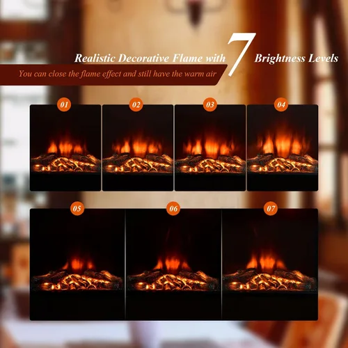 Vista 4 de COSTWAY Insertos de chimenea eléctrica de 22.5 pulgadas, chimenea decorativa empotrada de pared de 1500 W e independiente con control remoto, 7