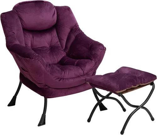 Vista 36 de HollyHOME Silla perezosa con otomana plegable, sillón cómodo y reposapiés plegable, sofá de ocio silla de lectura y reposapiés para sala de estar