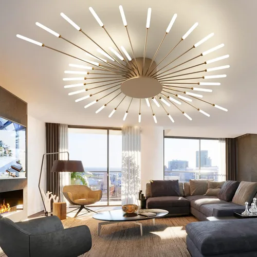 Vista 12 de Luz de Techo LED Moderna, Lámparas de Techo con Forma de Flor, Luces de Techo Empotradas, Candelabro de Montaje al Ras, Lámparas de Techo de Metal