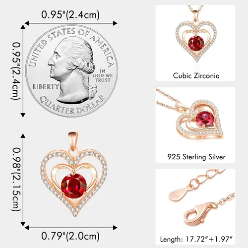 Vista 4 de capirosa Forever Love Heart Birthstone Necklaces for Women 925 Sterling Silver Rose Gold Pendant Diamond Jewelry Valentines Day Christmas