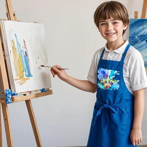 Vista 2 de Delantal personalizado para niños con nombre personalizado, delantal de artista para pintar y manualidades, relleno de calcetines para niños y niñas