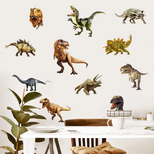 Vista 8 de Kiddale Calcomanías de pared de dinosaurio, calcomanías de arte extraíbles para decoración del hogar 11pcsa