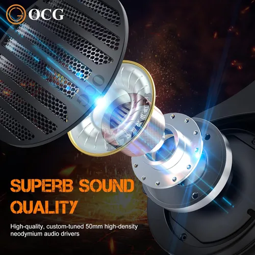 Vista 6 de OCG Auriculares para juegos inalámbricos duales sin pérdida 2.4G Bluetooth para juegos con micrófono desmontable de 1.969 in - para PC, PS4, PS5