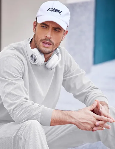 Vista 3 de COOFANDY Conjunto deportivo de 2 piezas para hombre, sudadera de manga larga, sin botones, para deportes, casual, fitness, trotar
