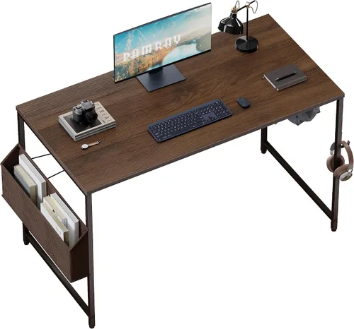 Vista 23 de Pamray Escritorio de computadora de 23 pulgadas para espacios pequeños, escritorio de trabajo de oficina en casa con gancho para auriculares
