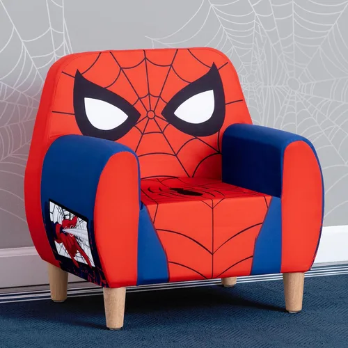 Vista 6 de Delta Children - Cama individual tapizada Marvel Spider-Man, rojo/azul y silla de espuma Marvel Spider-Man para niños, color rojo