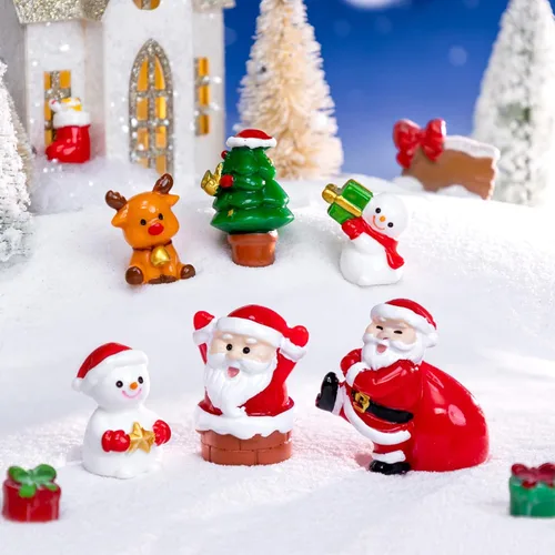 Vista 5 de 8 mini figuras de Navidad, Papá Noel, muñeco de nieve, alce y más, adornos de resina para árbol, jardín, globos de nieve y fiestas