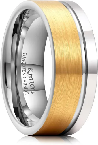 Vista 8 de King Will Anillo de carburo de tungsteno para hombre, banda de boda con diseño estriado, 6/7/8mm de ancho, acabado cepillado/pulido, anillos para 6mm
