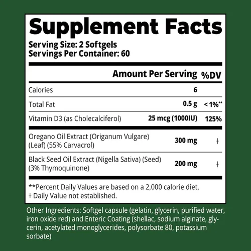 Vista 10 de HiWell Absorfyx Aceite de orégano con aceite de semilla negra y vitamina D3: 55% de Carvacrol, equivalente a 30,000 mg de hoja de orégano, cápsulas