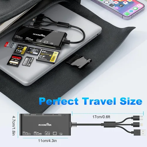 Vista 7 de Lector de tarjetas de memoria múltiple 10 en 1 - USB C iluminación USB3.0 lector de tarjetas múltiples para SD TF CF XD MS, adaptador de lector