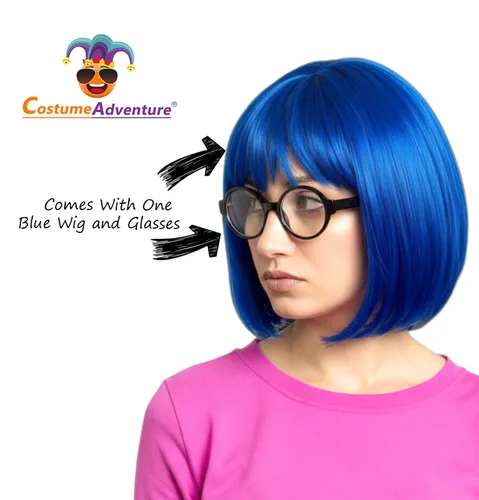 Vista 2 de Costume Adventure Conjunto de peluca de disfraz de Bob y gafas azul real para mujer, talla única