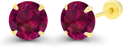 Vista 2 de Juego de aretes solitarios de oro macizo de 14 quilates, hipoalergénicos, con piedra natal redonda de 0.197in, Metal Gema Piedra, Circonia cúbica