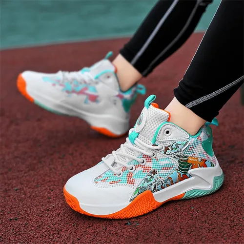 Vista 6 de SANEARDE Zapatos de baloncesto para niños, tenis de voleibol ligeros, cómodos, antideslizantes