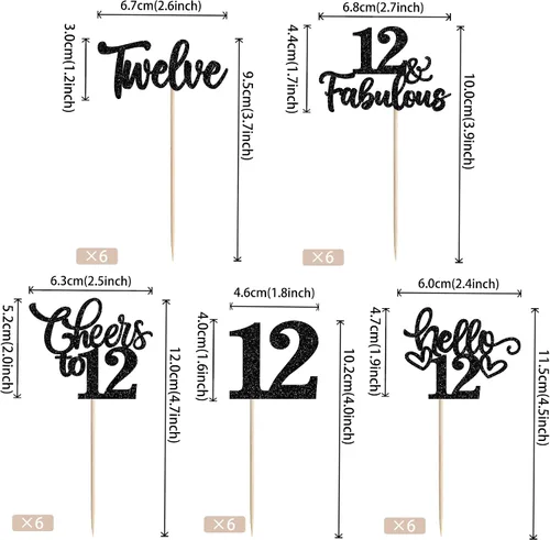 Vista 2 de 30 piezas de adornos para cupcakes de 12 cumpleaños feliz, brillantes doce, hola 12, felicitaciones a 12 años, adornos para cupcakes, 12