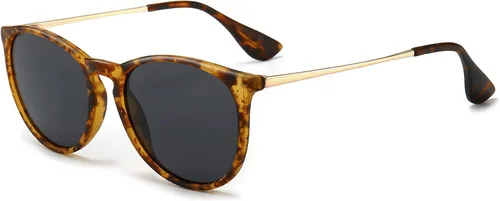 Vista 26 de SUNGAIT Gafas de sol redondas vintage prémium para mujeres y hombres Gradiente ámbar/marrón