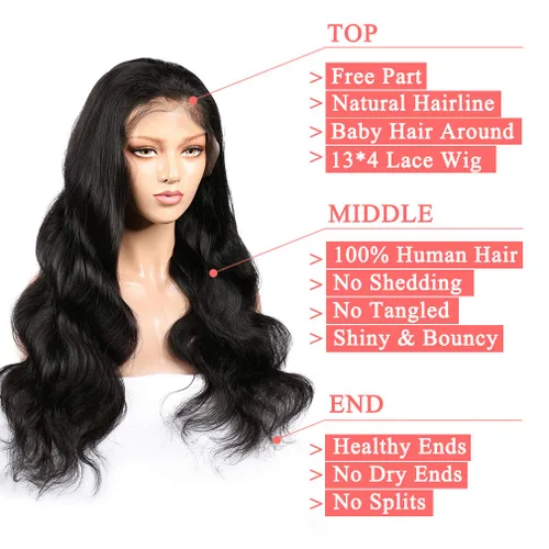 Vista 5 de Haha - Pelucas de cabello humano ondulado con encaje frontal para mujer negra, 150 % de densidad, cabello humano Remy virgen brasileño, pelucas