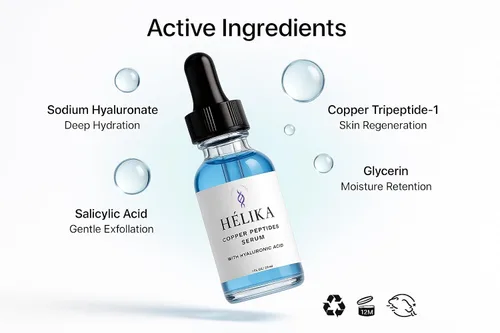 Vista 8 de Copper Peptides Serum para la cara – Suero antienvejecimiento y reparador de la piel con ácido hialurónico – Aprieta, reafirma y estimula