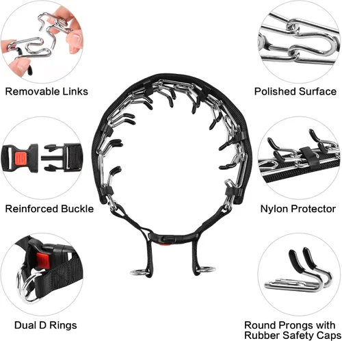 Vista 4 de Collar de entrenamiento de puntas con puntas cómodas y hebilla de cierre rápido – Collar de pellizco para perro con cubierta de nailon