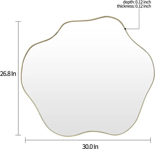 Vista 5 de Espejo irregular sin marco, espejos festoneados dorados de 30 x 26.8 pulgadas para sobre el fregadero, espejo de pared asimétrico, espejos