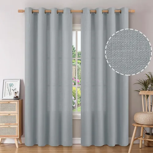 Vista 100 de BGment Cortinas de Lino Beige de 63 Pulgadas de Largo 2 Paneles - Tratamientos para Ventanas con Textura de Arpillera Filtrantes de Luz Cortinas