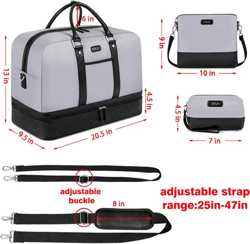 Vista 83 de IBFUN Bolsas de fin de semana para mujer, bolsa grande de lona para viaje, bolsa de viaje con compartimento para zapatos, 21 pulgadas, juego de 3