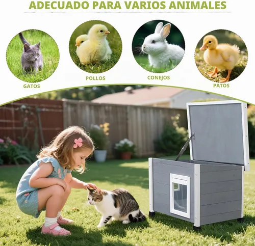 Vista 7 de Agitree - Casa de madera para mascotas para exteriores, refugio de invierno resistente a la intemperie para gatos pequeños y pequeños, diseño