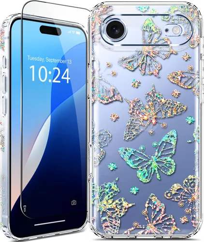Vista 26 de Funda para iPhone 16, con protector de pantalla, linda para mujeres y niñas, funda protectora de grado militar de 10 pies para iPhone 16, funda