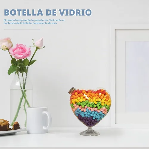 Vista 4 de Tarro de corcho, botella de vidrio, corazón: tarro en forma de corazón con tapa de corcho, botellas, kit de mensaje en una botella, bonitos frascos