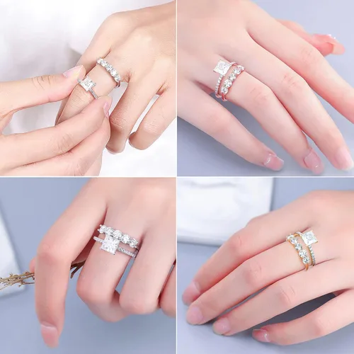 Vista 5 de MOOSEA 5 Stone Moissanite Rings for Women, 3.75MM D Color VVS1 Clarity Lab Created Diamond Anniversary Rings 14K White Gold Vermeil S925 Sterling