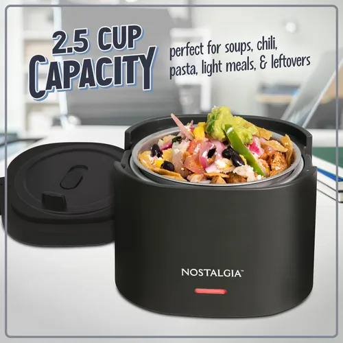Vista 4 de Nostalgia Fiambrera portátil calentada – Calentador de alimentos de acero inoxidable de 2.5 tazas – Cable desmontable, tapa a prueba de fugas, asa
