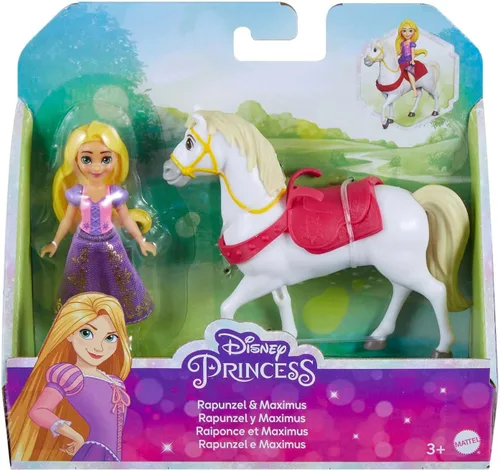 Vista 6 de Mattel Disney Princess Rapunzel - Muñeca pequeña y caballo Maximus con silla de montar, de Mattel Disney Movie Tangled