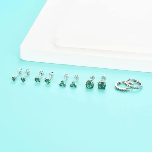 Vista 4 de EPIRORA Juego de aretes de plata de ley 925 para mujeres y hombres, hipoalergénicos con circonita cúbica para cartílago, hélix, 5 pares de aretes