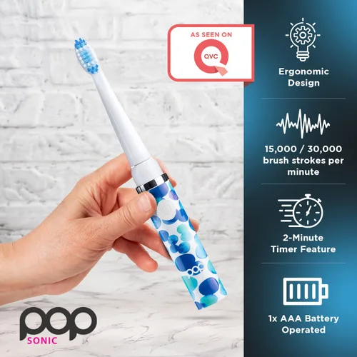 Vista 5 de Cepillo de dientes eléctrico Pop Sonic (burbuja azul) + paquete adicional – Cepillos de dientes de viaje con batería AAA Cepillos de dientes