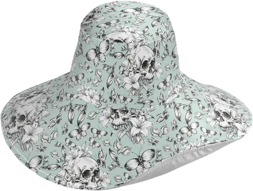 Vista 29 de MNSRUU Wide Brim Hats Skull Sun Hat Packable Sun Visors Floppy Summer Beach Hat for UV Protection