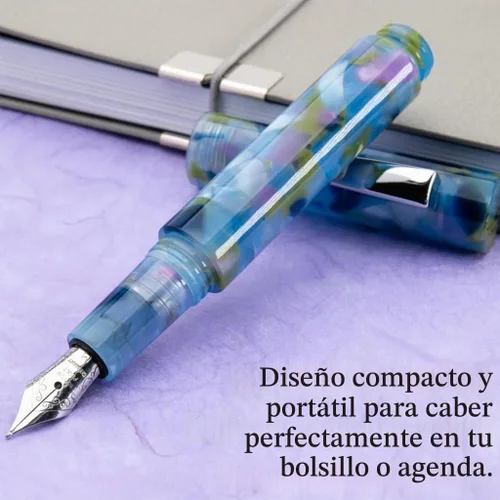 Vista 6 de Monteverde MVP - Pluma estilográfica Blue Squares - Punta flexible - Mini bolígrafo de bolsillo compacto y versátil - Punta JoWo fabricada en Azul